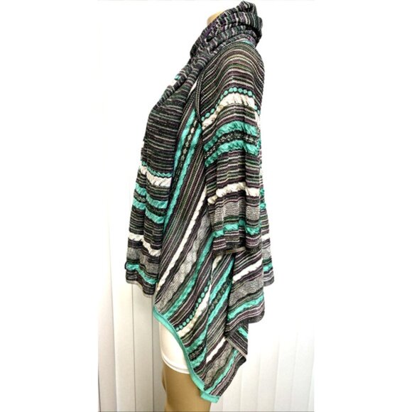 M Missoni Cardigan Sweater Open Draped Metallic Aqua Blue Scarf Striped … - Picture 3 of 9